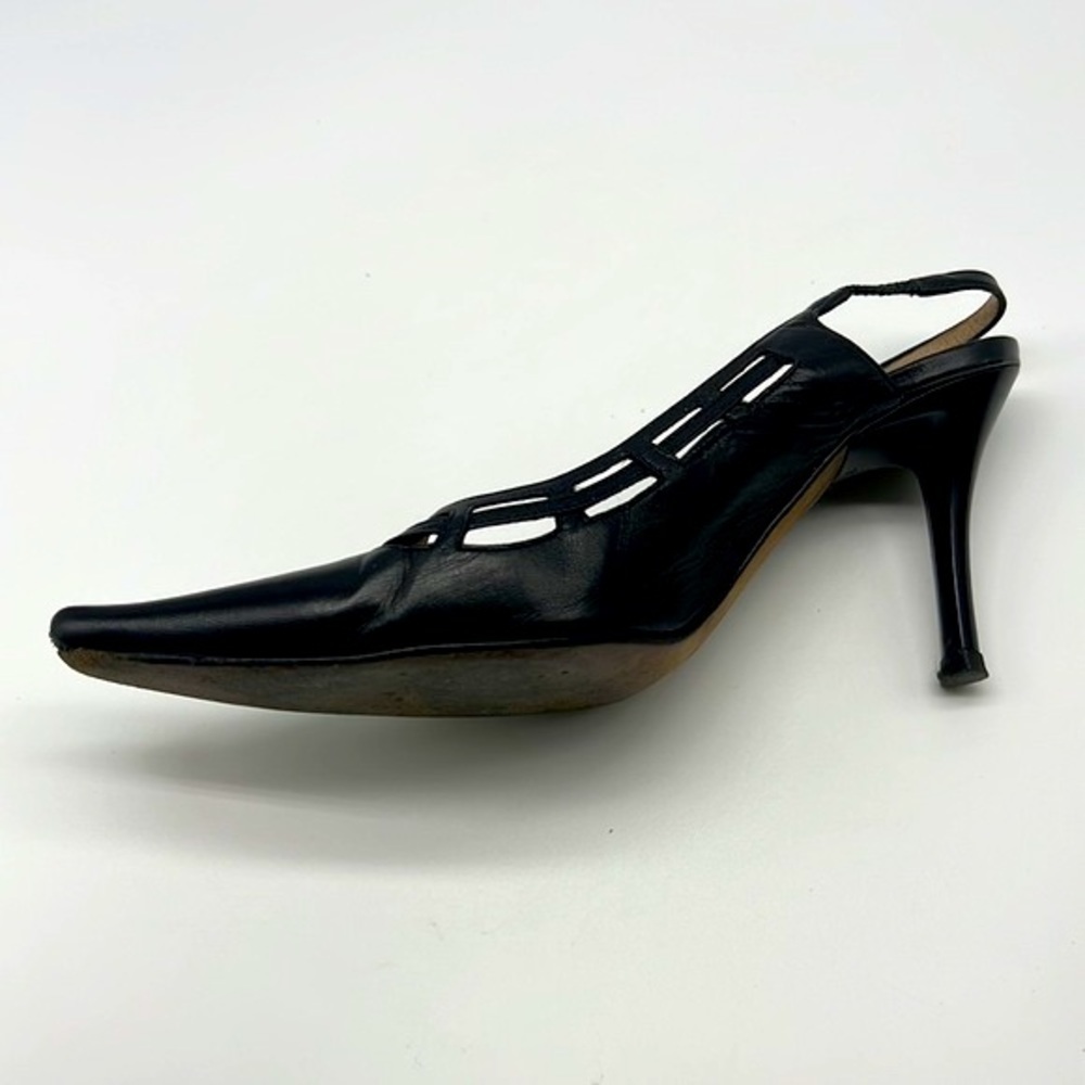 Jimmy Choo - Black Soft Leather Sling Back Cutout Square Toe Heels Size 36.5 - Picture 7 of 16